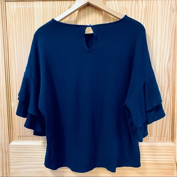 Halogen navy blue ruffle sleeve scoop neck top M - Picture 4 of 7